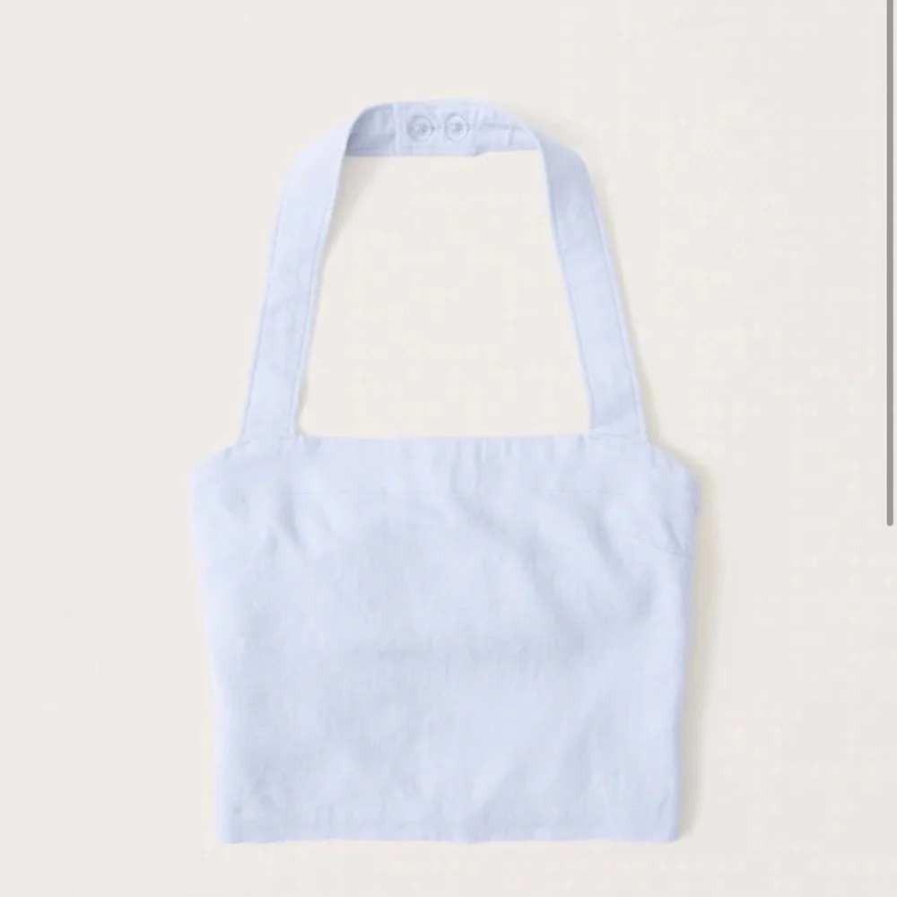 Abercrombie & Fitch Blue Linen Crop Top Square Neckline XL Coastal Cottagecore